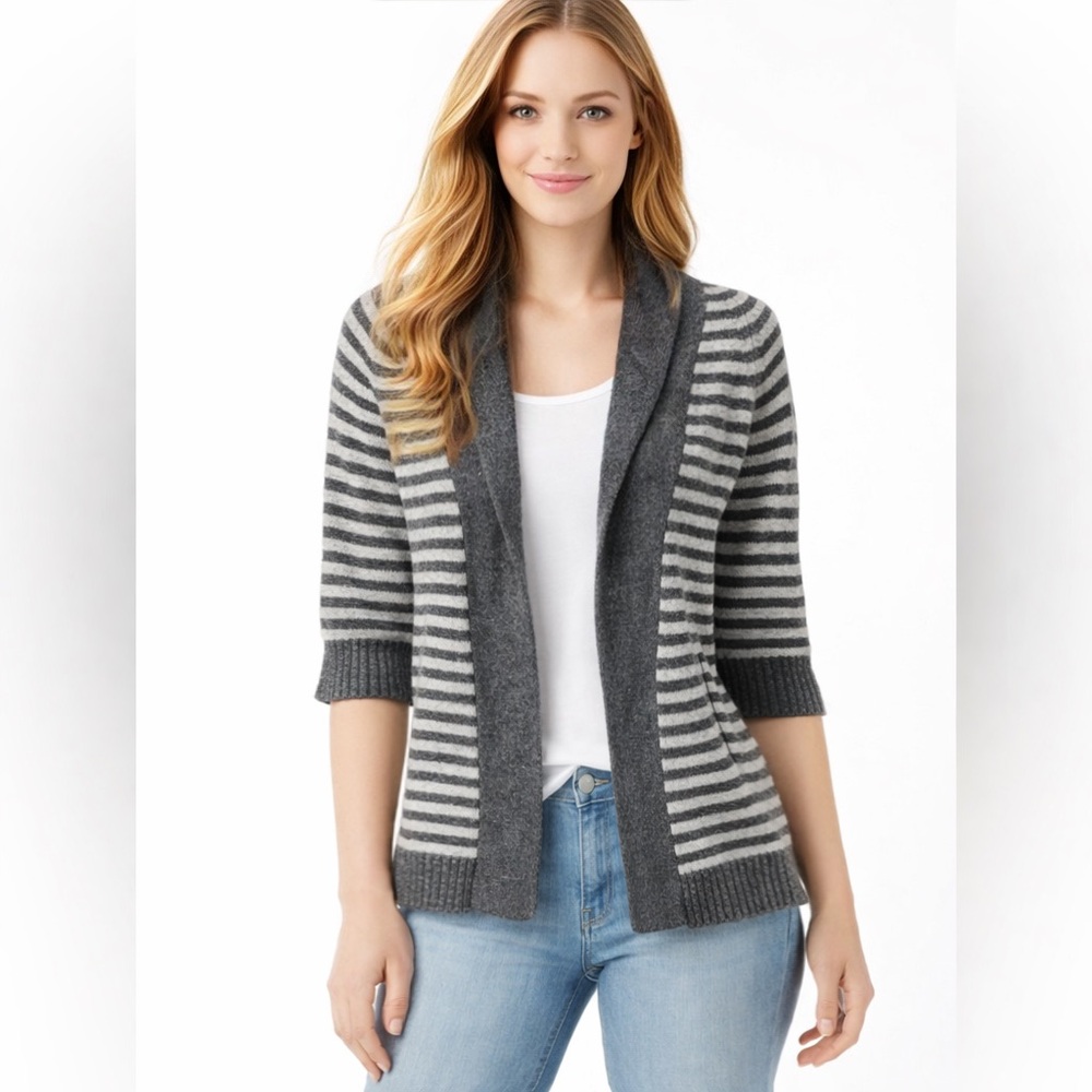 Vintage Aeropostale Charcoal and Light Gray Striped Cardigan